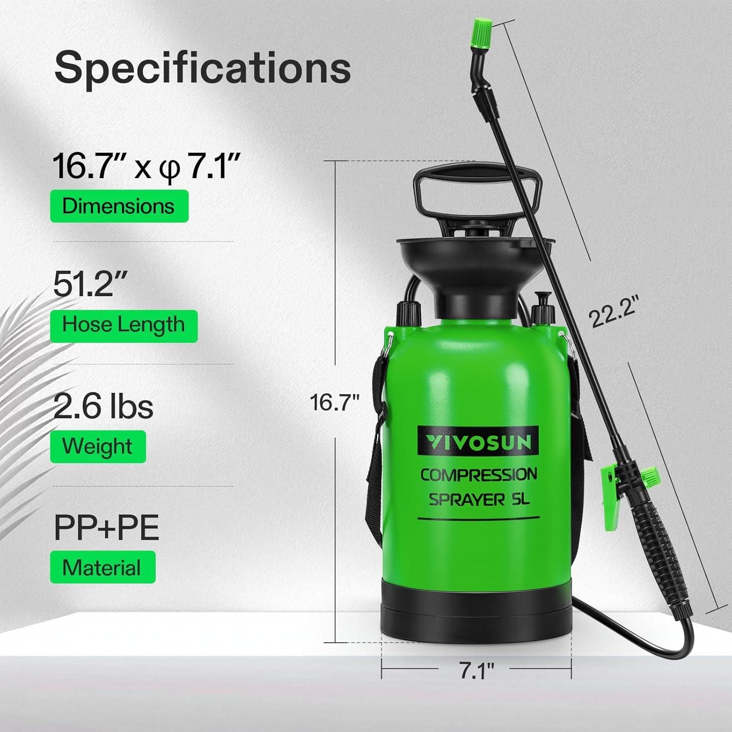 imageVIVOSUN 135Gallon Pump Pressure Sprayer Pressurized Lawn ampamp Garden Water Spray Bottle with Adjustable Shoulder Strap for Spraying Plants Garden Watering and Household CleaningGreen