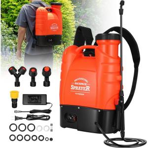 imageVIVOSUN 4 Gallon Battery Powered Backpack Sprayer Electric Pump Sprayer with Four Nozzles for Garden Lawn Orange