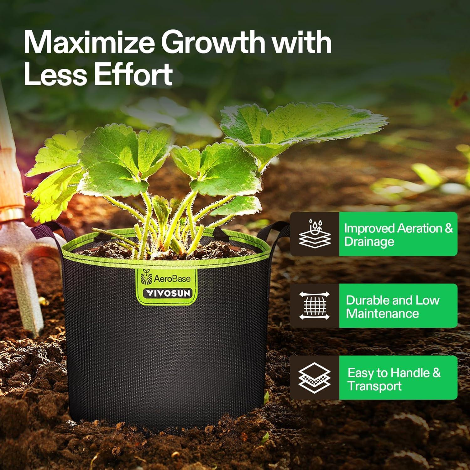 imageVIVOSUN 3Pack 5Gallon AeroBase Grow Bags Durable Mesh Fabric Plant Container with Breathable Base and Sturdy Handles Black3 Gallons