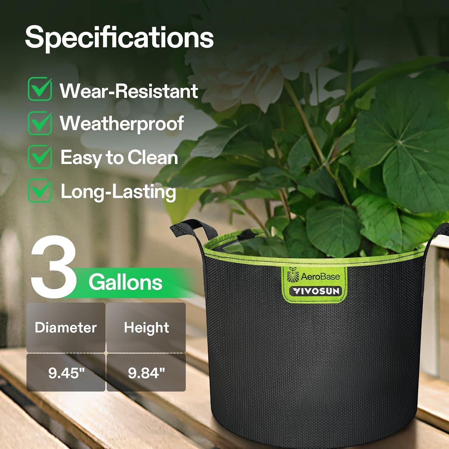 imageVIVOSUN 3Pack 5Gallon AeroBase Grow Bags Durable Mesh Fabric Plant Container with Breathable Base and Sturdy Handles Black3 Gallons