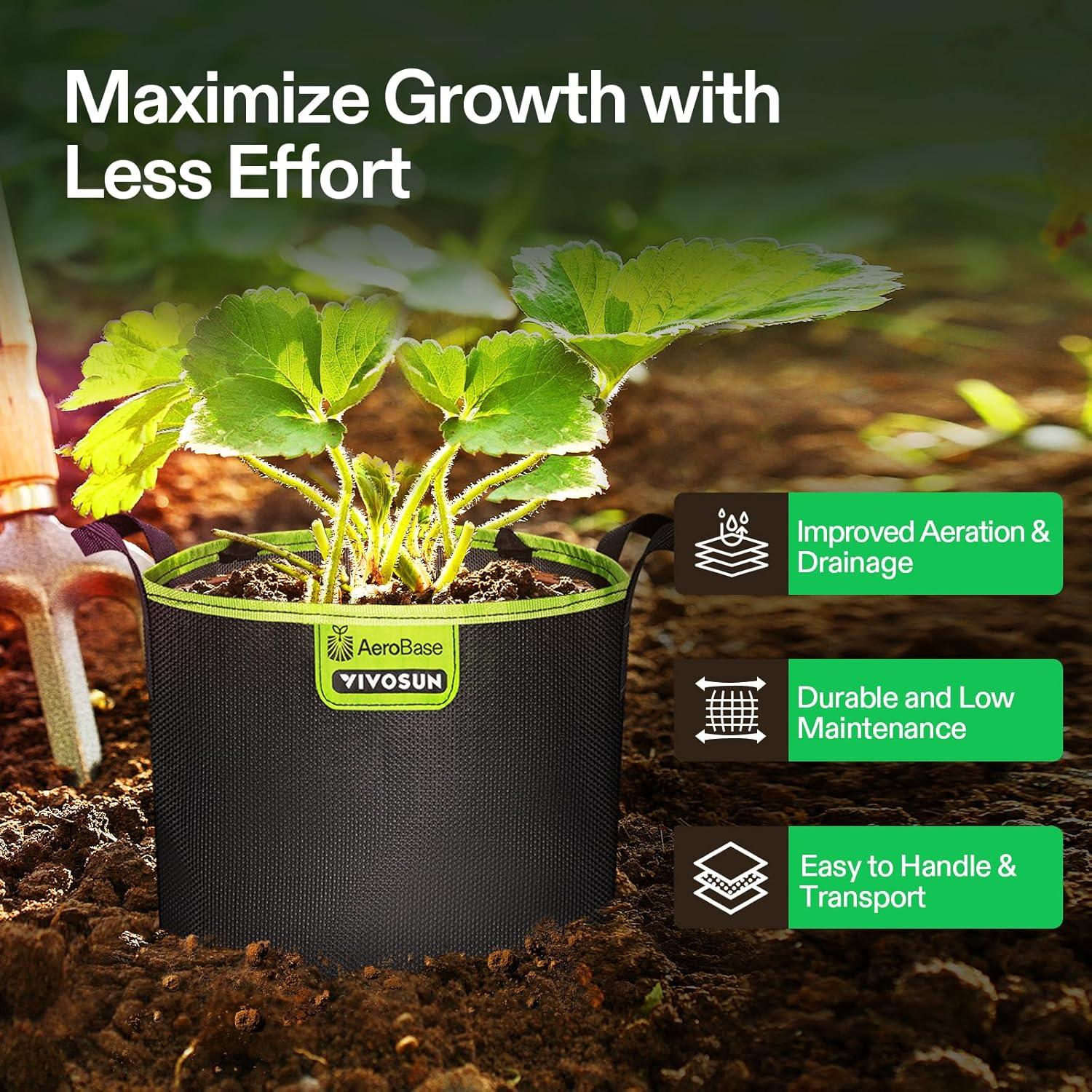 imageVIVOSUN 3Pack 5Gallon AeroBase Grow Bags Durable Mesh Fabric Plant Container with Breathable Base and Sturdy Handles Black5 Gallons