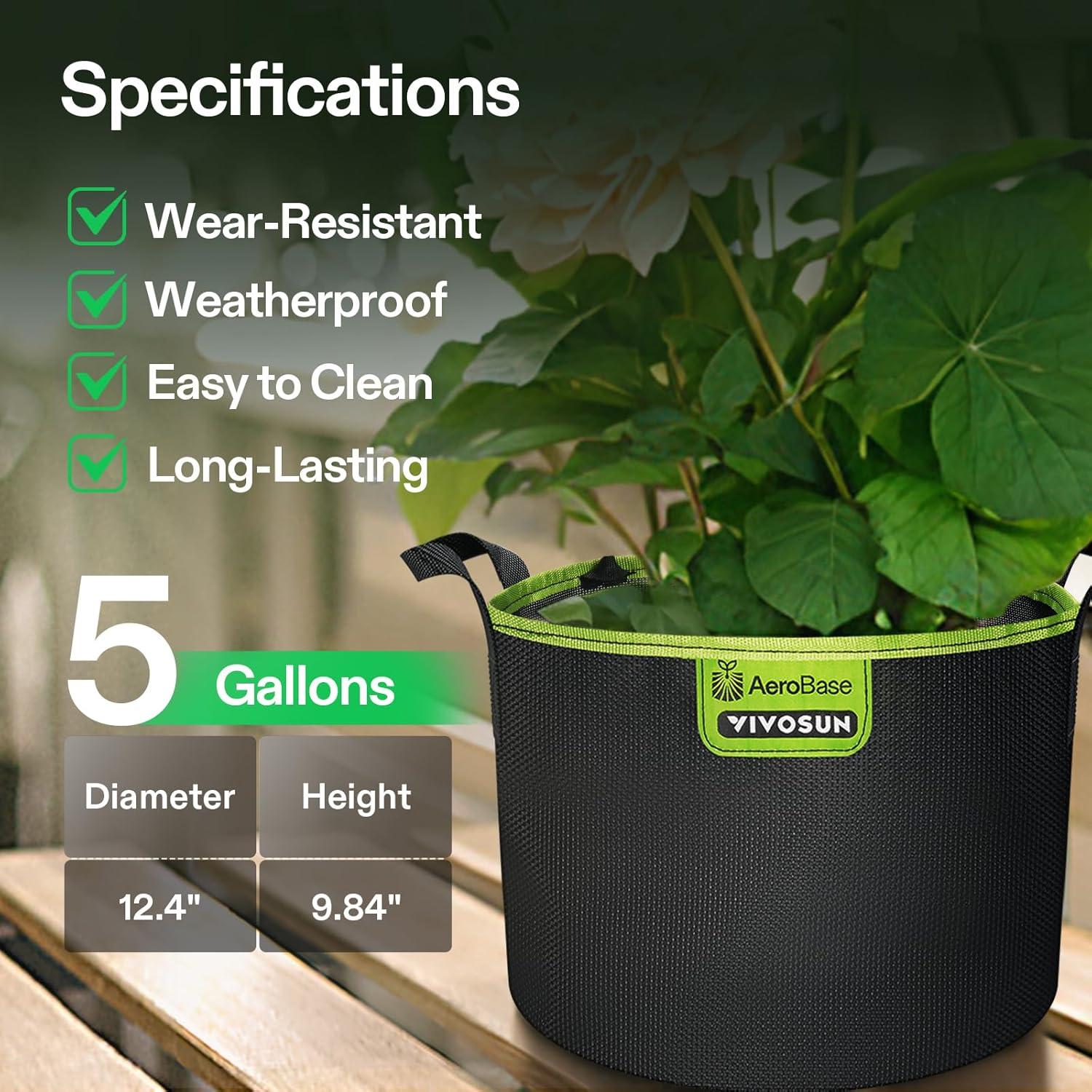 imageVIVOSUN 3Pack 5Gallon AeroBase Grow Bags Durable Mesh Fabric Plant Container with Breathable Base and Sturdy Handles Black5 Gallons