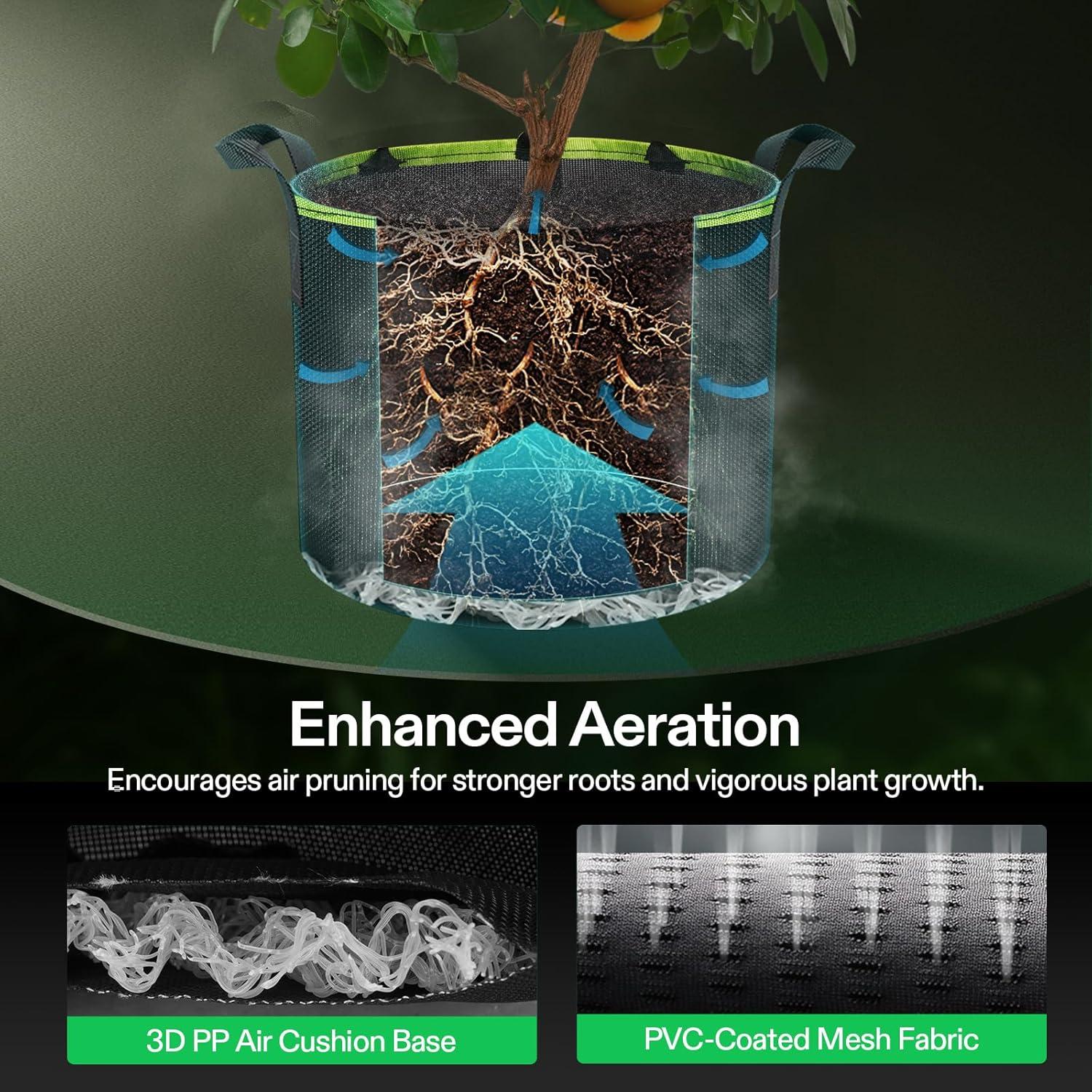 imageVIVOSUN 3Pack 5Gallon AeroBase Grow Bags Durable Mesh Fabric Plant Container with Breathable Base and Sturdy Handles Black7 Gallons