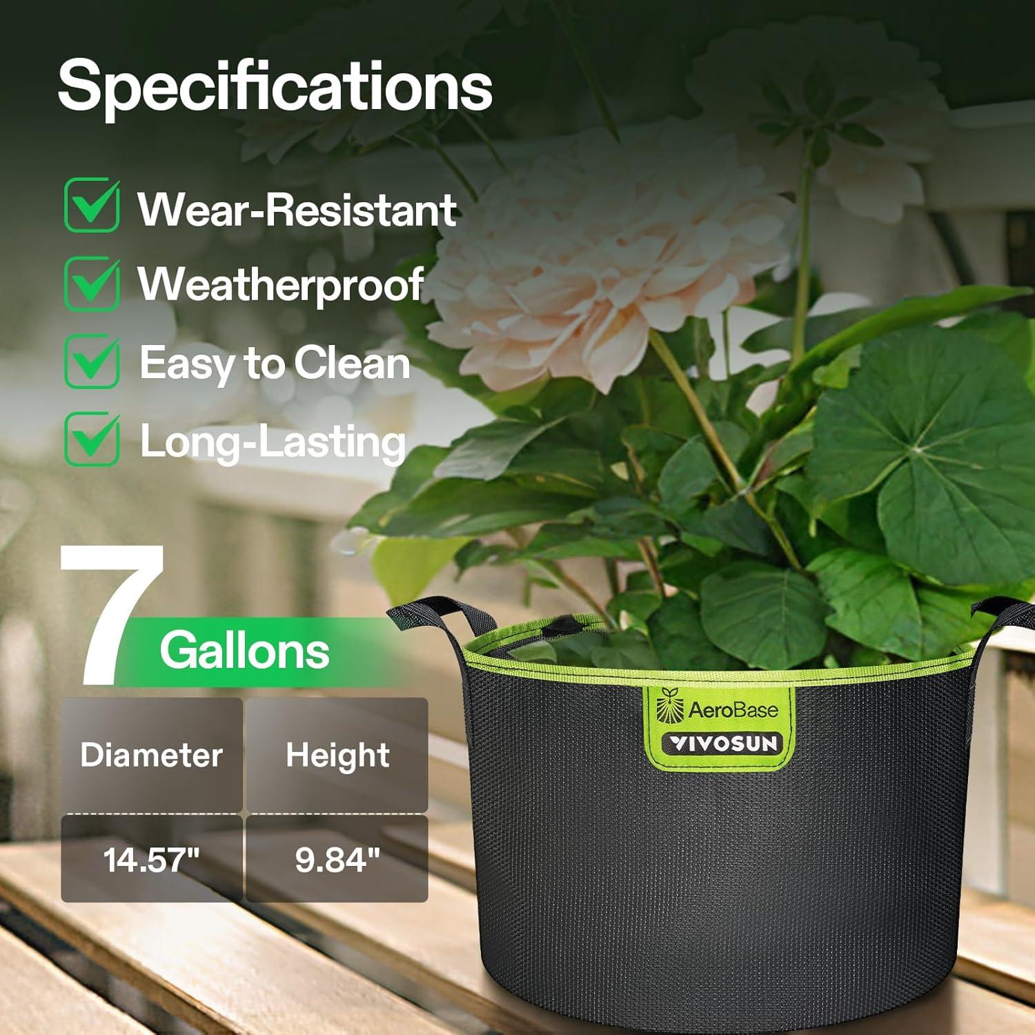 imageVIVOSUN 3Pack 5Gallon AeroBase Grow Bags Durable Mesh Fabric Plant Container with Breathable Base and Sturdy Handles Black7 Gallons