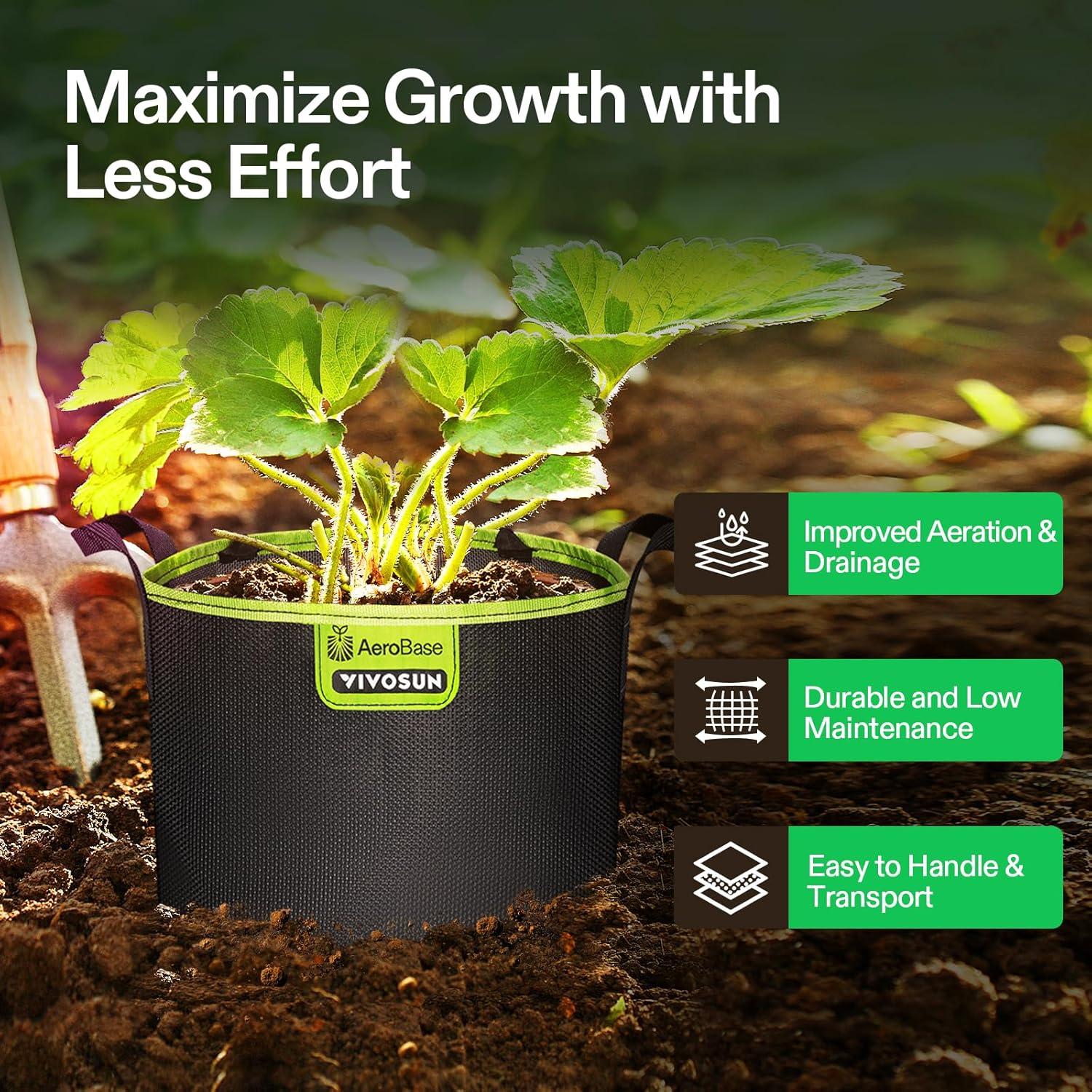 imageVIVOSUN 3Pack 5Gallon AeroBase Grow Bags Durable Mesh Fabric Plant Container with Breathable Base and Sturdy Handles Black7 Gallons