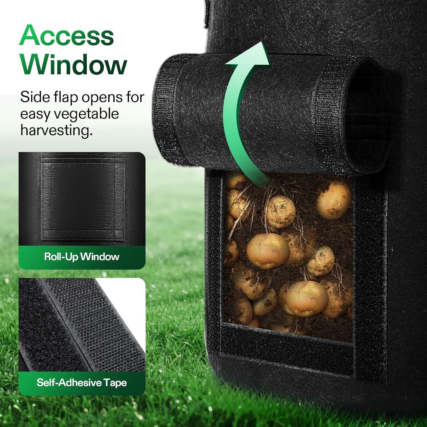 imageVIVOSUN 5Pack 10 Gallon Potato Grow Bags for Growing Potatoes Fabric Potato Pots with Handle and Rollup Window Potato Growing Containers Potato Planter Potato Planter for Growing Potatoes BlackBlack