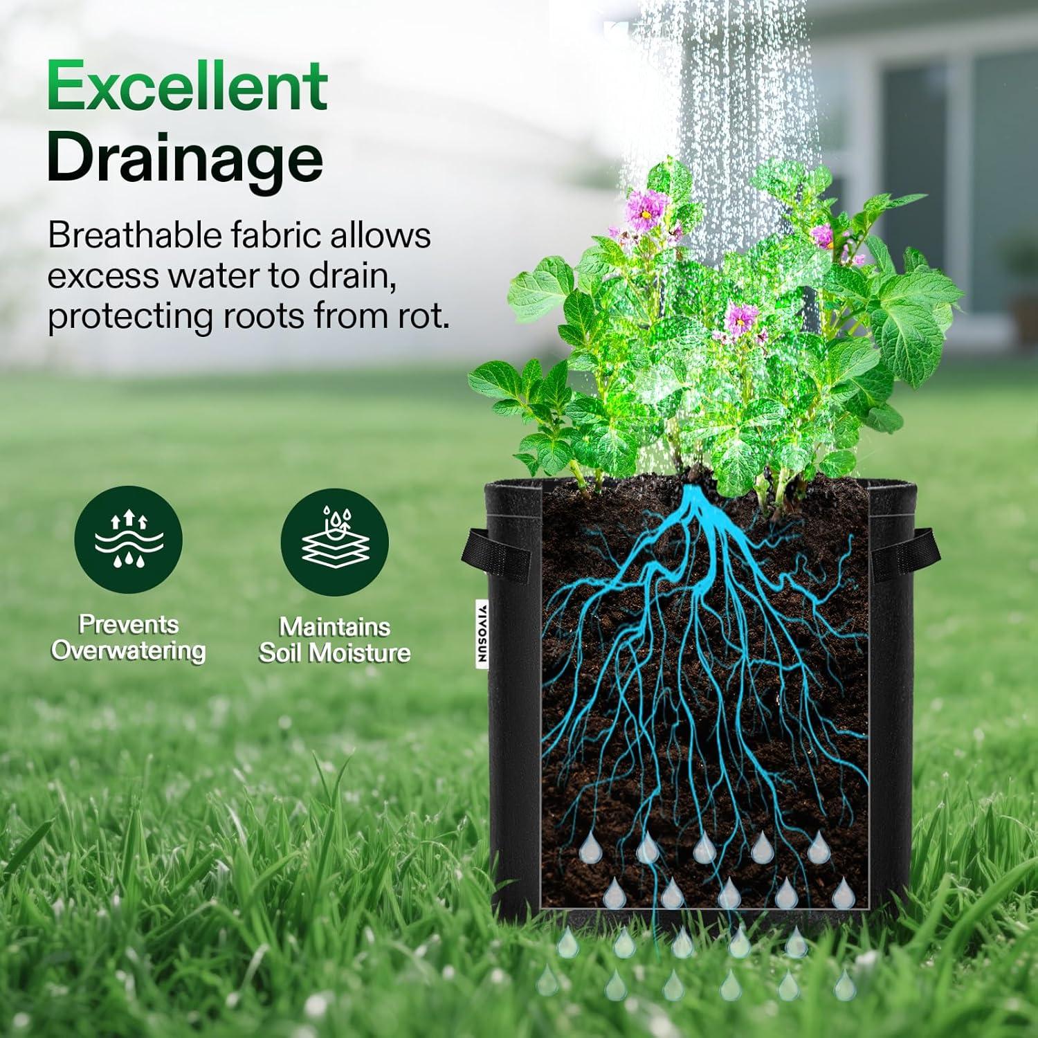 imageVIVOSUN 5Pack 10 Gallon Potato Grow Bags for Growing Potatoes Fabric Potato Pots with Handle and Rollup Window Potato Growing Containers Potato Planter Potato Planter for Growing Potatoes BlackBlack