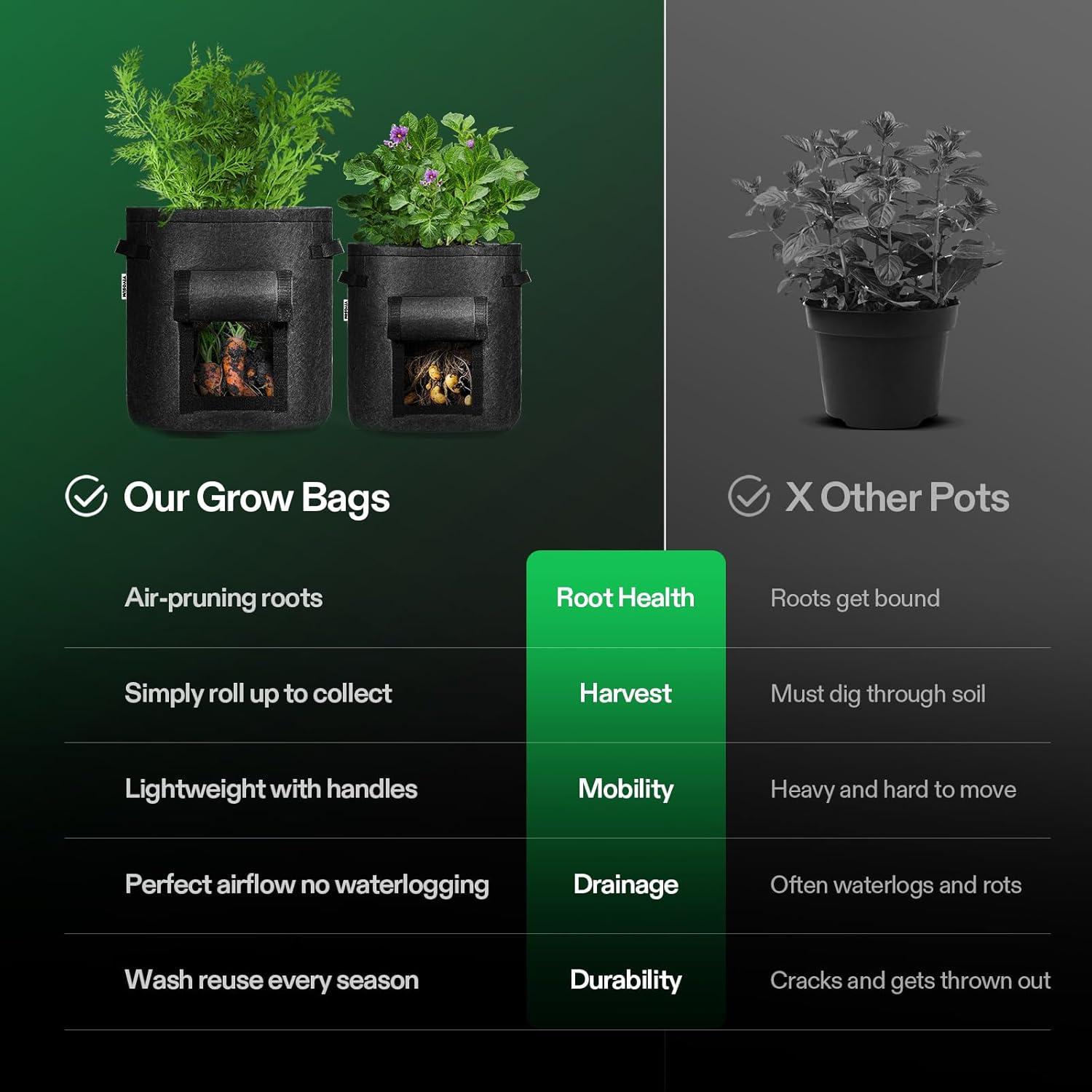 imageVIVOSUN 5Pack 10 Gallon Potato Grow Bags for Growing Potatoes Fabric Potato Pots with Handle and Rollup Window Potato Growing Containers Potato Planter Potato Planter for Growing Potatoes BlackBlack