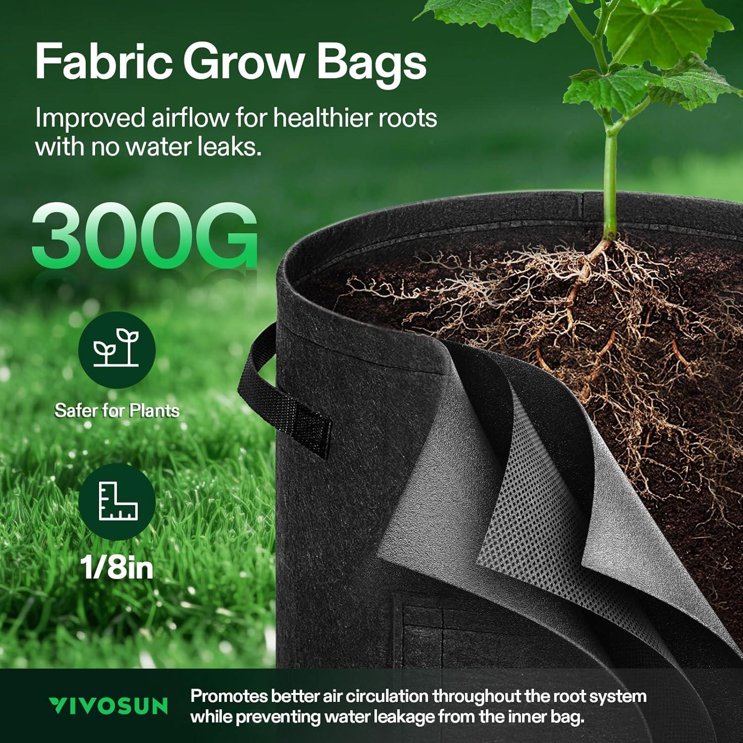 imageVIVOSUN 5Pack 10 Gallon Potato Grow Bags for Growing Potatoes Fabric Potato Pots with Handle and Rollup Window Potato Growing Containers Potato Planter Potato Planter for Growing Potatoes BlackBlack