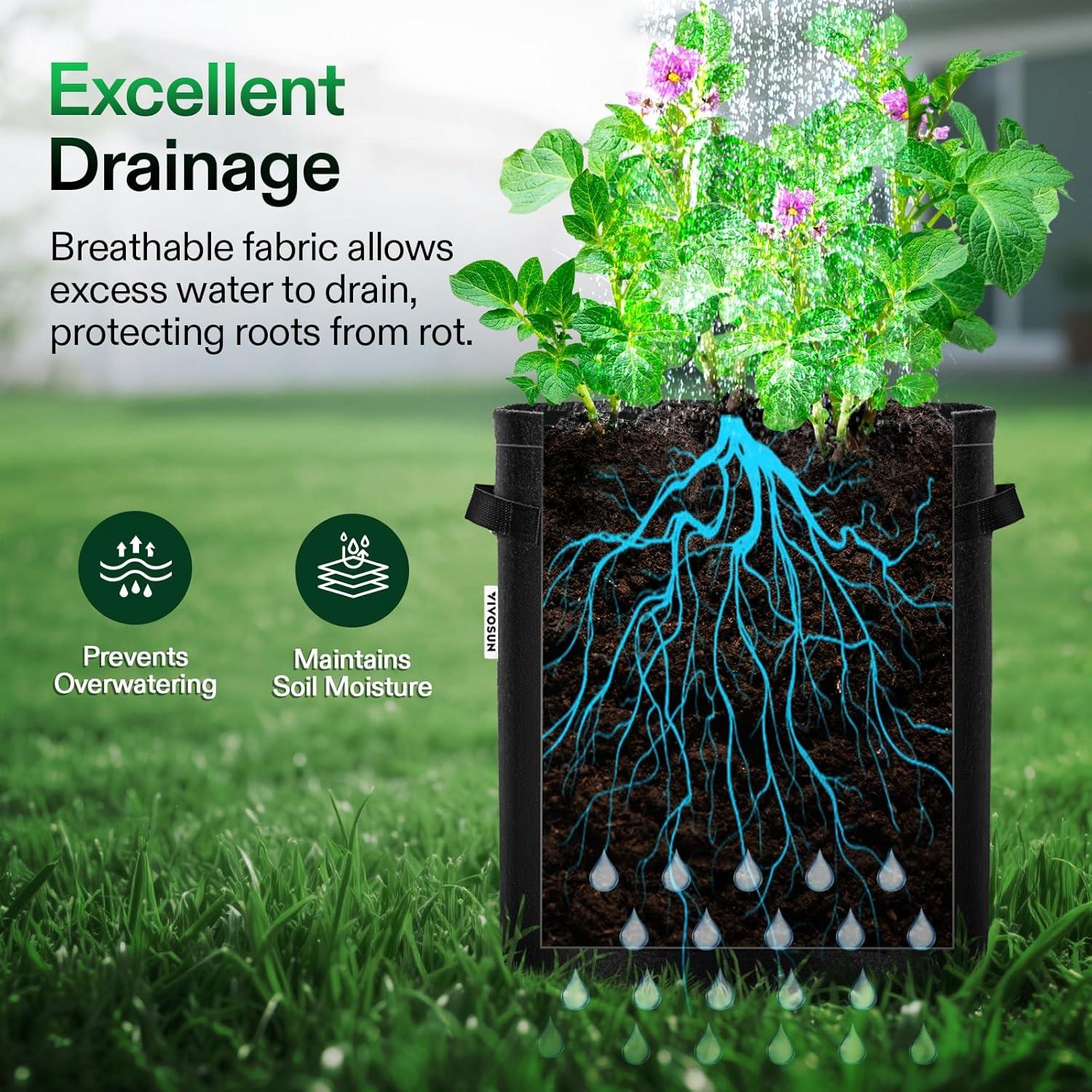 imageVIVOSUN 5Pack 10 Gallon Potato Grow Bags for Growing Potatoes Fabric Potato Pots with Handle and Rollup Window Potato Growing Containers Potato Planter Potato Planter for Growing Potatoes BlackBlack