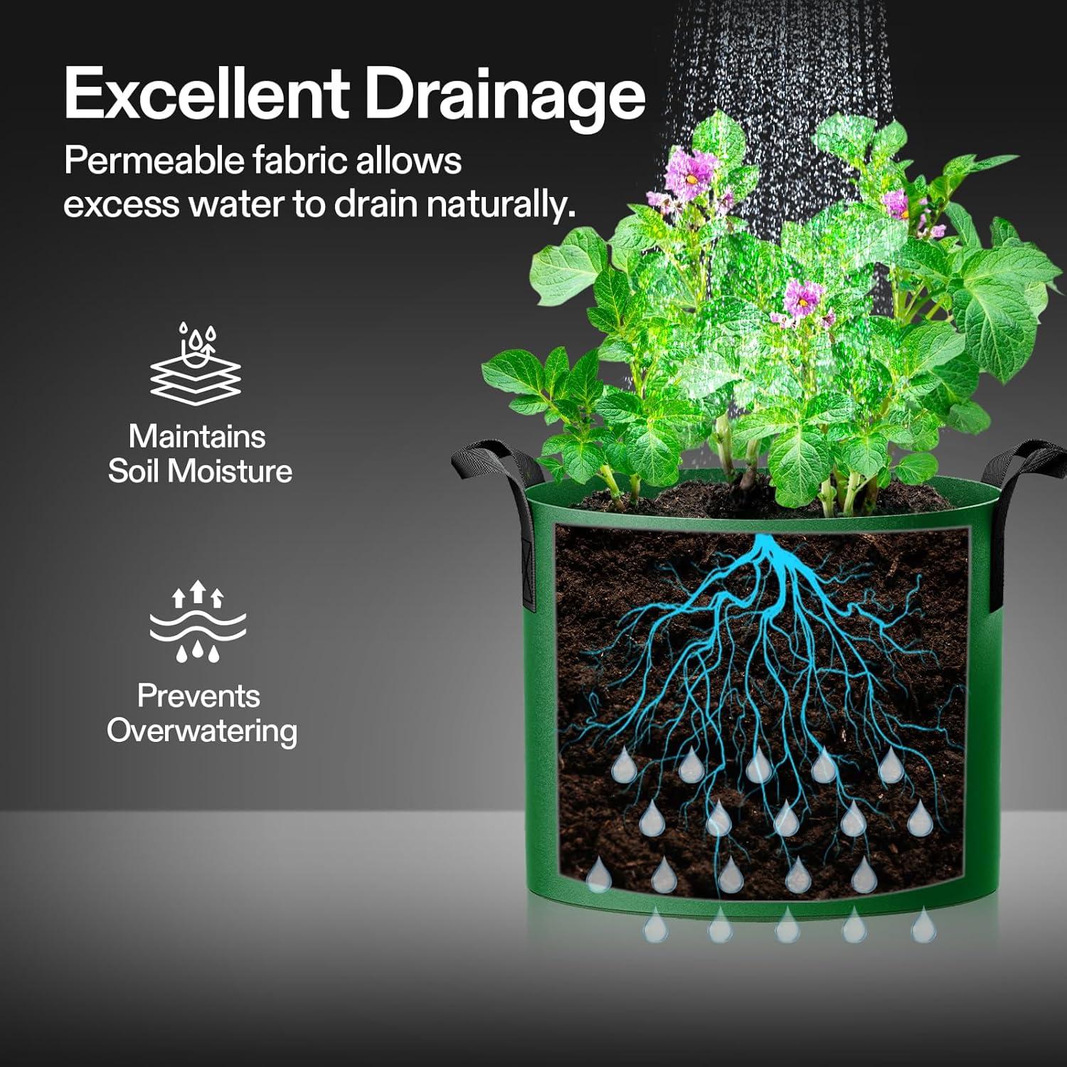 imageVIVOSUN 5Pack 7Gallon Colored Grow Bags 350G Thick nonwoven Fabric Pots with Handles for Flowers Fruits and Vegetables10 Gallons