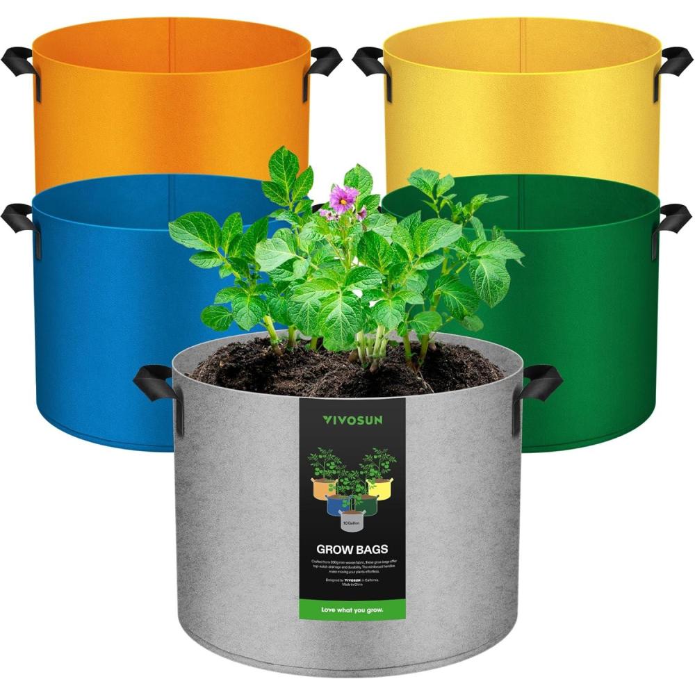 imageVIVOSUN 5Pack 7Gallon Colored Grow Bags 350G Thick nonwoven Fabric Pots with Handles for Flowers Fruits and Vegetables10 Gallons