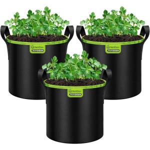 imageVIVOSUN 3Pack 5Gallon AeroBase Grow Bags Durable Mesh Fabric Plant Container with Breathable Base and Sturdy Handles Black3 Gallons