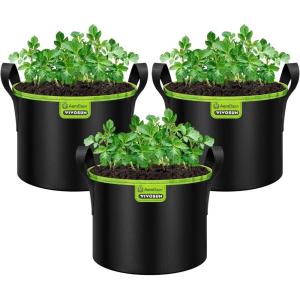 imageVIVOSUN 3Pack 5Gallon AeroBase Grow Bags Durable Mesh Fabric Plant Container with Breathable Base and Sturdy Handles Black5 Gallons