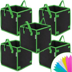 imageVIVOSUN 5 Pack 3 Gallon Square Grow Bags Thick Nonwoven Cubic Fabric Pots with Handles for Indoor and Outdoor Gardening7 Gallon