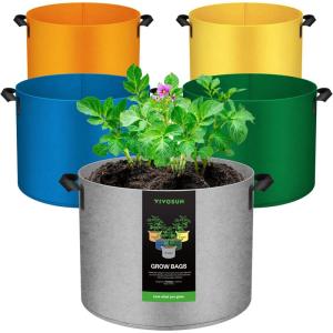 imageVIVOSUN 5Pack 7Gallon Colored Grow Bags 350G Thick nonwoven Fabric Pots with Handles for Flowers Fruits and Vegetables5710 Gallons Mix