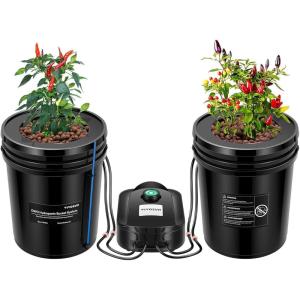imageVIVOSUN DWC Hydroponics Grow System with Top Drip Kit 5Gallon Deep Water Culture Recirculating Drip Garden System with MultiPurpose Air Hose Air Pump and Air Stone 2 Buckets  Top Drip Kit2 Buckets  Top Drip Kit