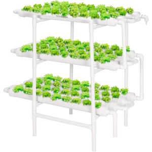 imageVIVOSUN Hydroponics Growing System 90 Plant Sites 3 Layers 10 FoodGrade PVCU Pipes Hydroponic Gardening System Grow Kit with Water Pump Pump Timer Nest Basket and Sponge for Leafy Vegetables108 Plant Sites