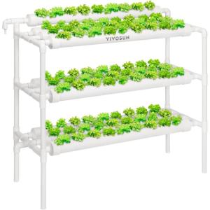 imageVIVOSUN Hydroponics Growing System 90 Plant Sites 3 Layers 10 FoodGrade PVCU Pipes Hydroponic Gardening System Grow Kit with Water Pump Pump Timer Nest Basket and Sponge for Leafy Vegetables90 Plant Sites