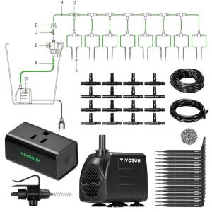 imageVIVOSUN Professional Automatic Drip Irrigation Kits 15W Output All in One Professional Grow Kit Includes Pump Timer and Regulator 8 Drip Emitters Garden Plant Watering System Indoor OutdoorSmart Drip Irrigation