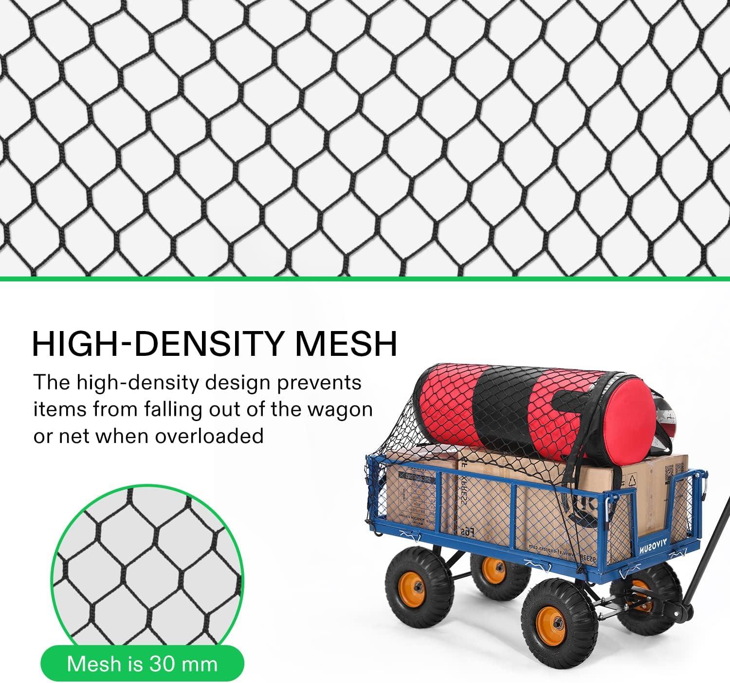 imageVIVOSUN Cargo Net for Garden Wagon 36quot X 30quot Heavy Duty Nylon Netting with Storage Bag for Folding Wagon Beach Cart Garden Cart Trolley Cart Black36 X 30