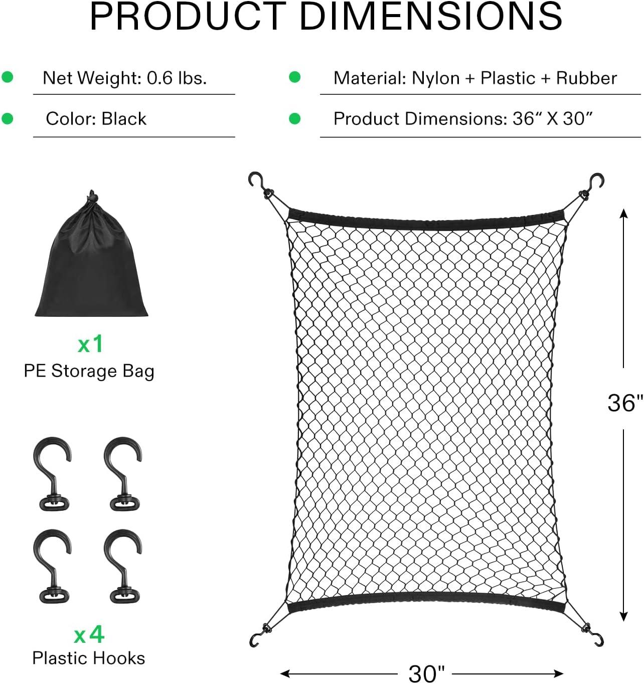imageVIVOSUN Cargo Net for Garden Wagon 36quot X 30quot Heavy Duty Nylon Netting with Storage Bag for Folding Wagon Beach Cart Garden Cart Trolley Cart Black36 X 30
