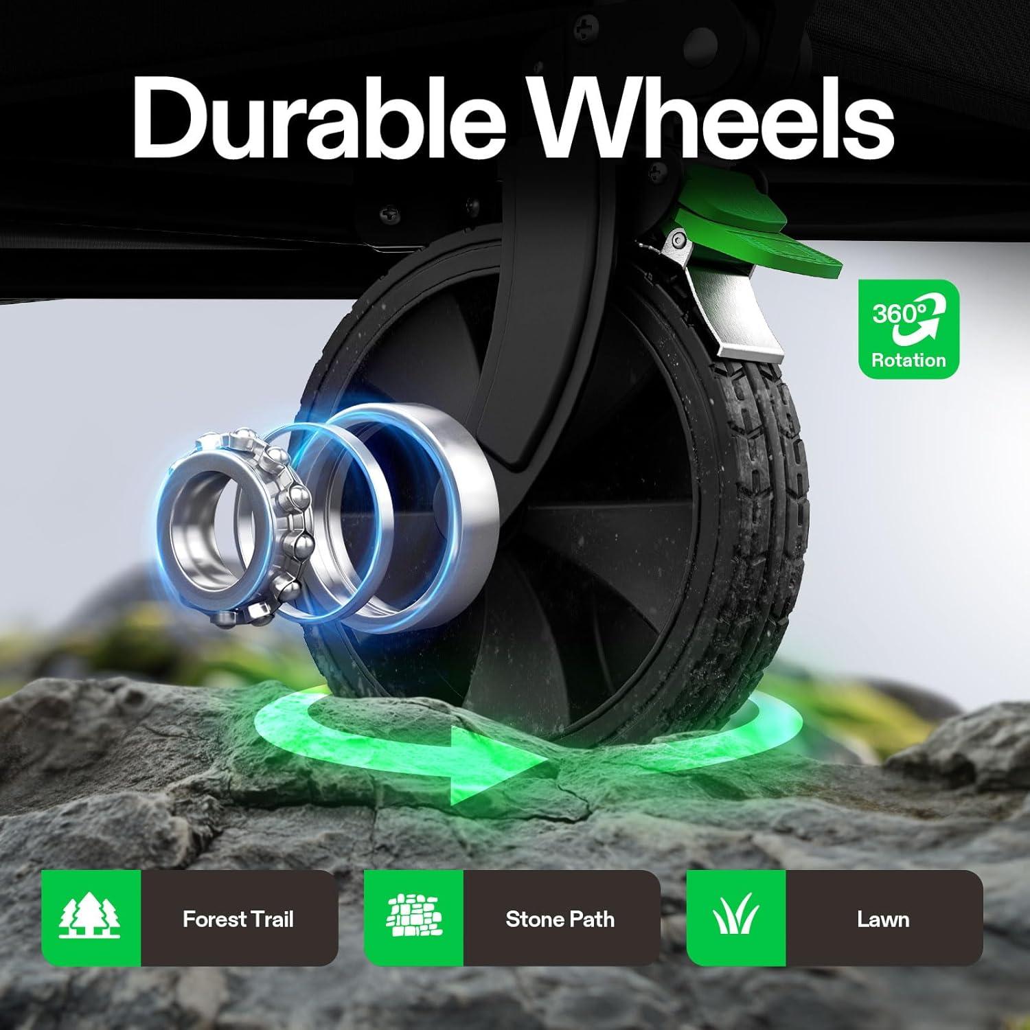 imageVIVOSUN Collapsible Folding Wagon Outdoor Utility with Silent Universal Wheels Cup Holders ampamp Side Pockets Adjustable Handle for Camping Garden Sports Picnic Shopping 220LBS Grey ampamp Green