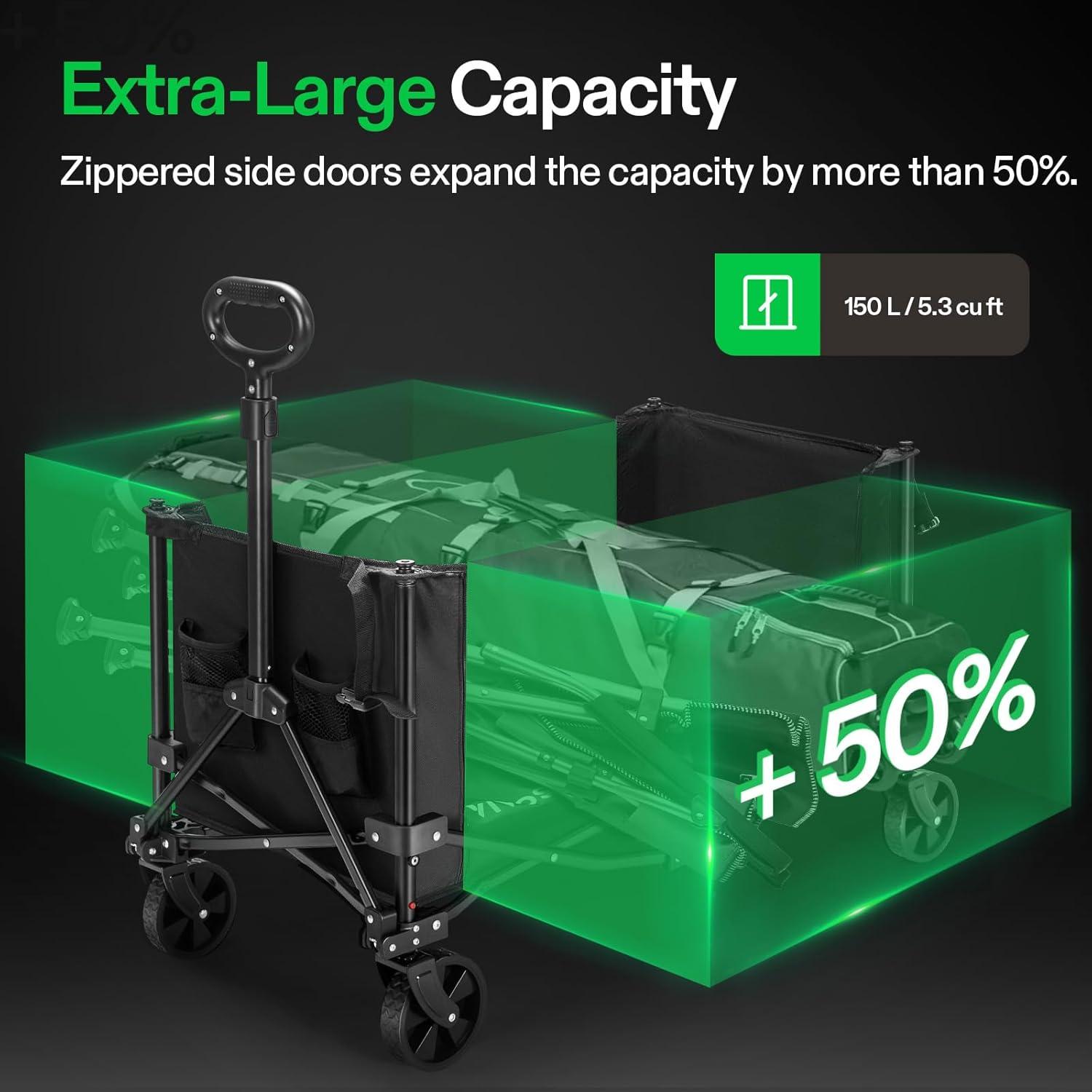 imageVIVOSUN Collapsible Wagon with Side Gates 220lb LoadBearing Outdoor Utility with AllTerrain Wheels Adjustable Handle Cup Holders for Camping Shopping Garden Sports Picnic Black