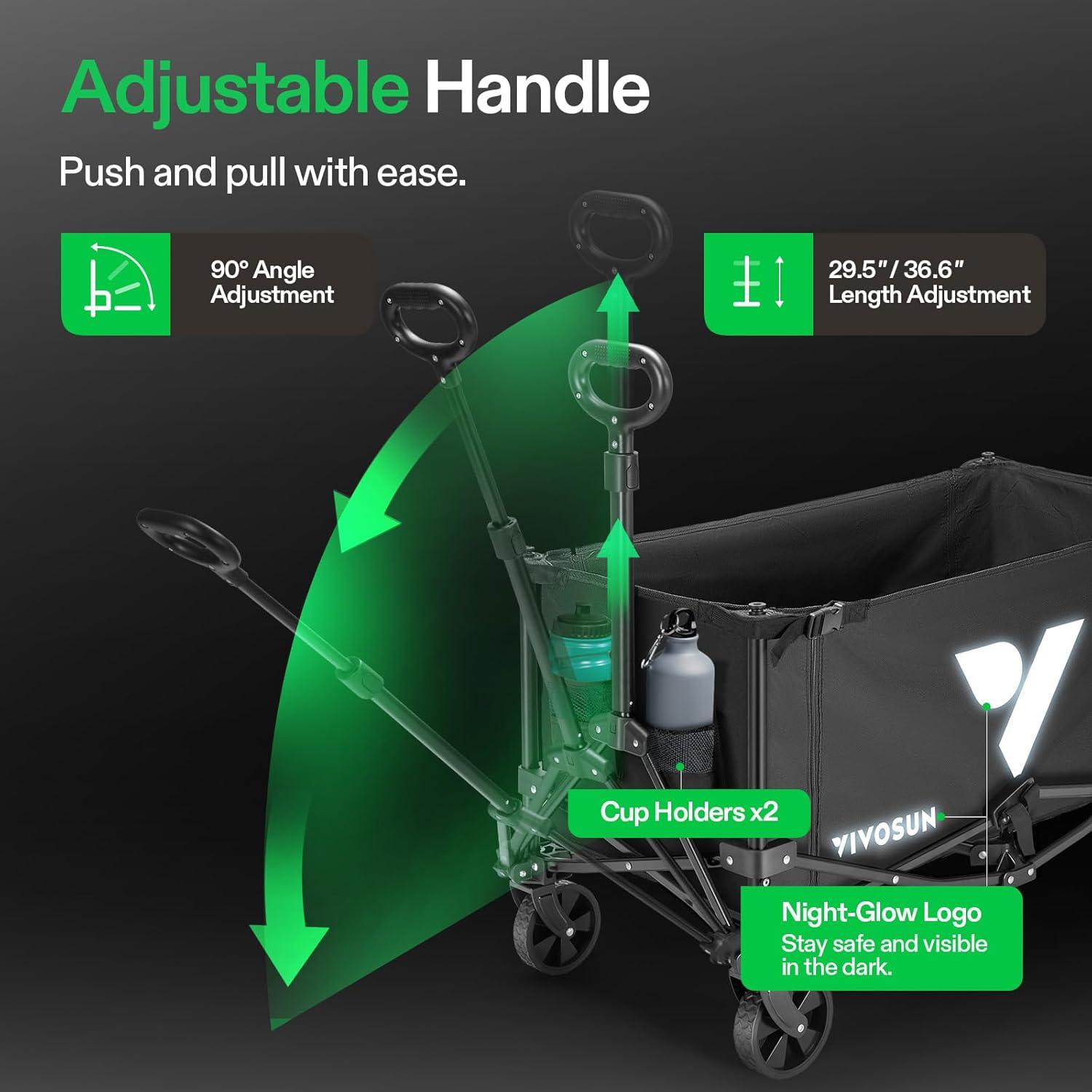imageVIVOSUN Collapsible Wagon with Side Gates 220lb LoadBearing Outdoor Utility with AllTerrain Wheels Adjustable Handle Cup Holders for Camping Shopping Garden Sports Picnic Black