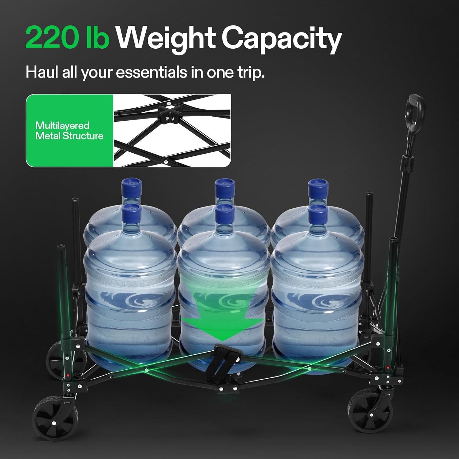 imageVIVOSUN Collapsible Wagon with Side Gates 220lb LoadBearing Outdoor Utility with AllTerrain Wheels Adjustable Handle Cup Holders for Camping Shopping Garden Sports Picnic Black