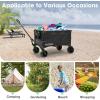 imageVIVOSUN Collapsible Folding Wagon Outdoor Utility with Silent AllTerrain Wide Wheels Adjustable Handle Cup Holders ampamp Side Pockets for Camping Beach Shopping Garden Sports Picnic BlackBlack