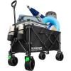 imageVIVOSUN Collapsible Folding Wagon Outdoor Utility with Silent AllTerrain Wide Wheels Adjustable Handle Cup Holders ampamp Side Pockets for Camping Beach Shopping Garden Sports Picnic BlackBlack