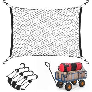 imageVIVOSUN Cargo Net for Garden Wagon 36quot X 30quot Heavy Duty Nylon Netting with Storage Bag for Folding Wagon Beach Cart Garden Cart Trolley Cart Black36 X 30