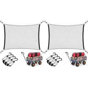 imageVIVOSUN Cargo Net for Garden Wagon 36quot X 30quot Heavy Duty Nylon Netting with Storage Bag for Folding Wagon Beach Cart Garden Cart Trolley Cart Black36 X 30 Pack of 2