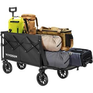 imageVIVOSUN Collapsible Wagon with Tailgate 320lb LoadBearing Outdoor Utility with AllTerrain Wheels Adjustable Handle Cup Holders for Camping Shopping Garden Sports Picnic Black