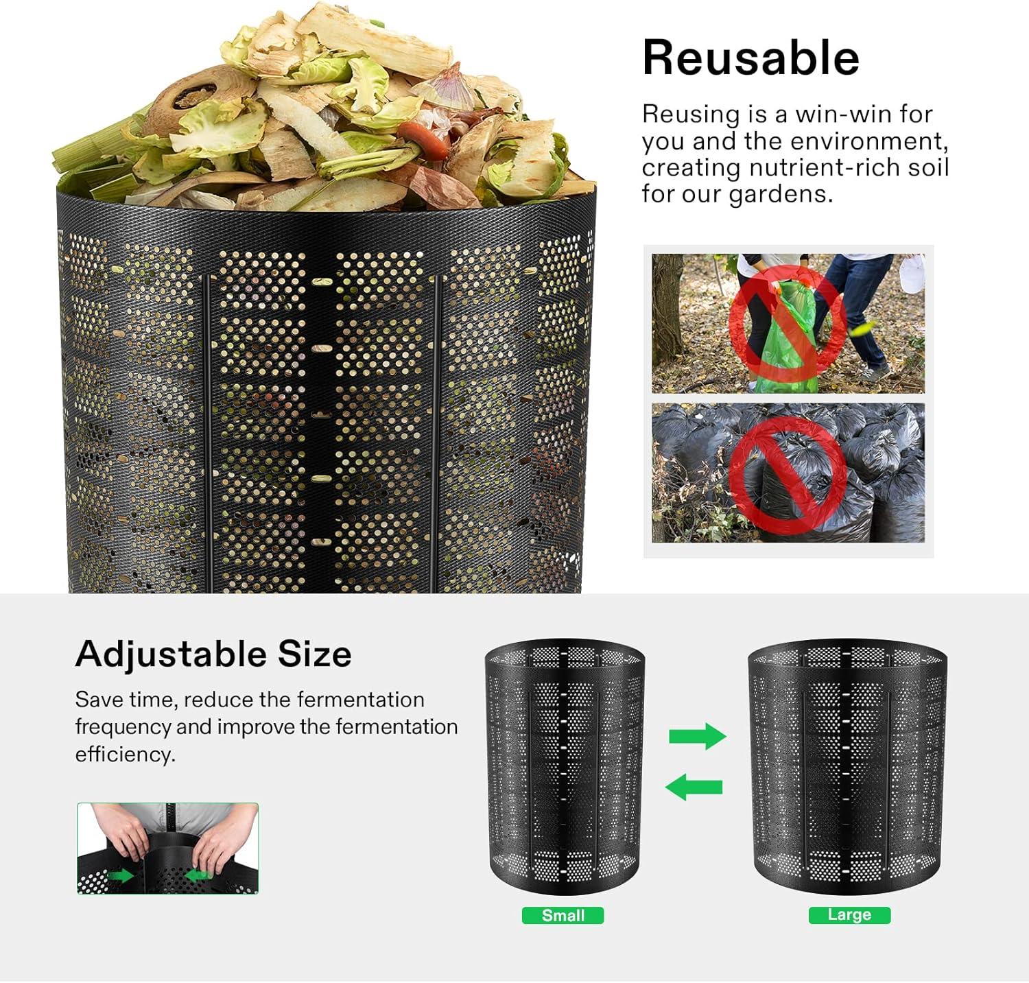imageVIVOSUN 220 Gallon Outdoor Compost Bin Expandable Composter Easy to Setup ampamp Large Capacity for Backyard Lawn Black with Gloves300 Gallon