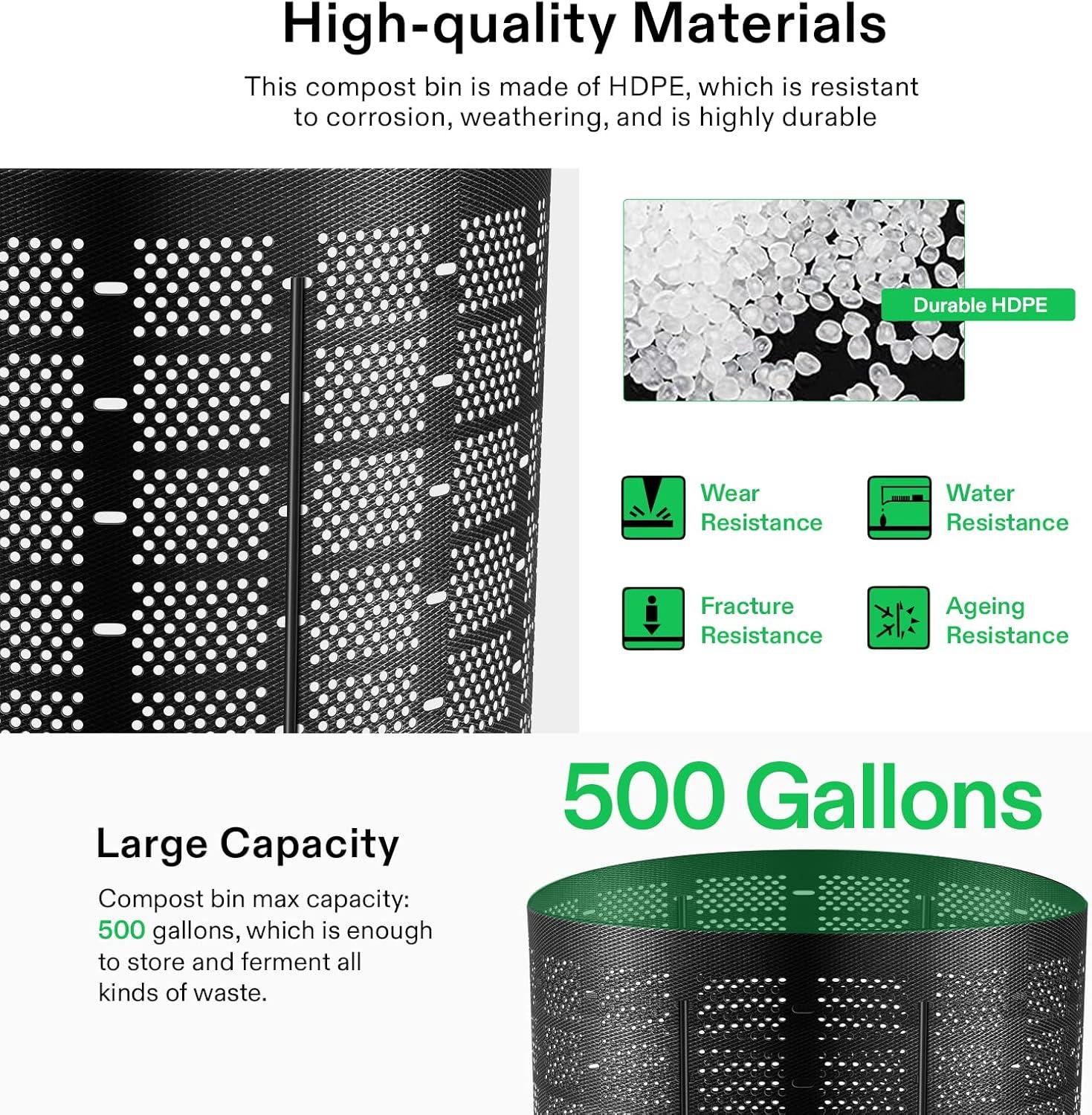imageVIVOSUN 220 Gallon Outdoor Compost Bin Expandable Composter Easy to Setup ampamp Large Capacity for Backyard Lawn Black with Gloves500 Gallon