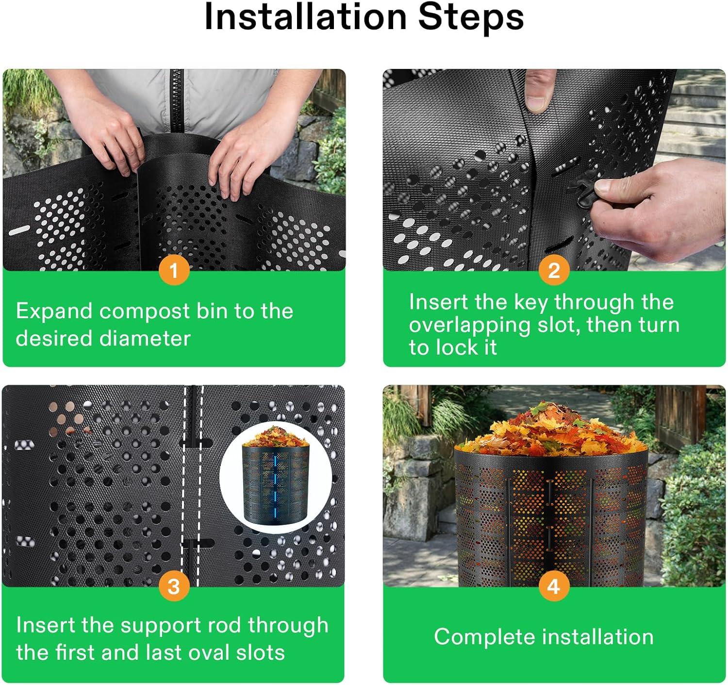 imageVIVOSUN 220 Gallon Outdoor Compost Bin Expandable Composter Easy to Setup ampamp Large Capacity for Backyard Lawn Black with Gloves500 Gallon