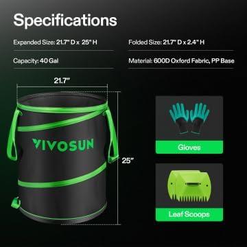 imageVIVOSUN 30Gallon Collapsible Trash Can Reusable PopUp Garden Bag with HardShell Bottom Leaf Scoops and Gloves Yard Waste Container for Lawn Care and Camping 2Pack1 Count Pack of 1