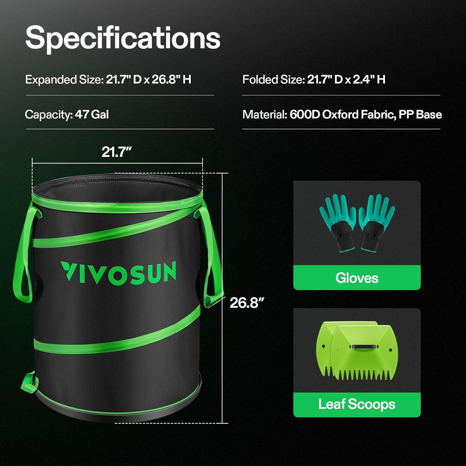 imageVIVOSUN 30Gallon Collapsible Trash Can Reusable PopUp Garden Bag with HardShell Bottom Leaf Scoops and Gloves Yard Waste Container for Lawn Care and Camping 2Pack47 Gallon 2Pack
