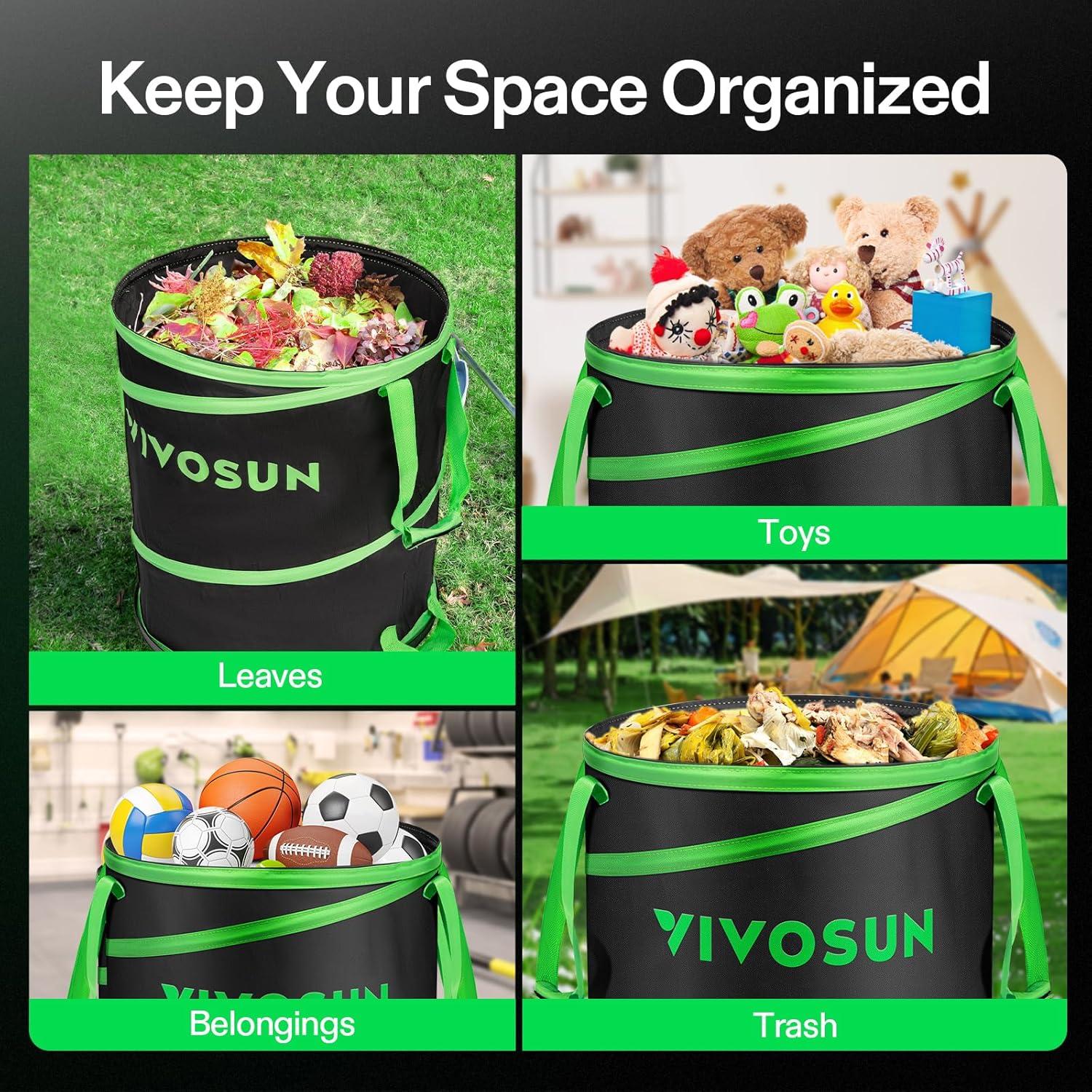 imageVIVOSUN 30Gallon Collapsible Trash Can Reusable PopUp Garden Bag with HardShell Bottom Leaf Scoops and Gloves Yard Waste Container for Lawn Care and Camping 2Pack1 Count Pack of 1