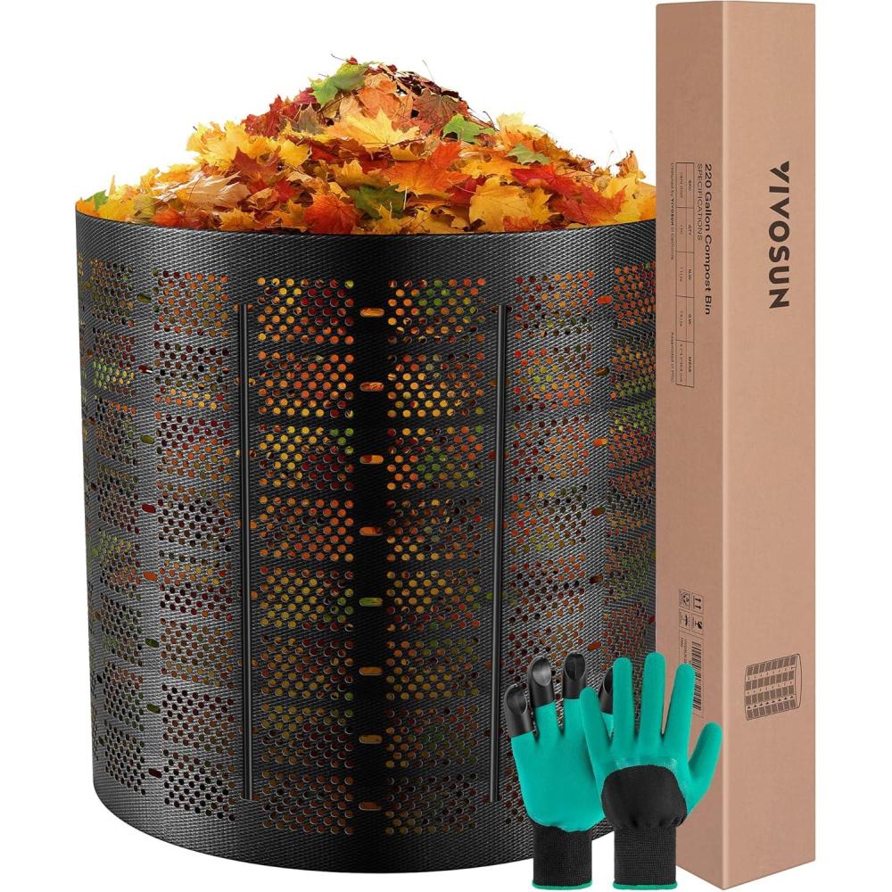 imageVIVOSUN 220 Gallon Outdoor Compost Bin Expandable Composter Easy to Setup ampamp Large Capacity for Backyard Lawn Black with Gloves220 Gallon