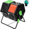 imageVIVOSUN Dual Chamber Tumbling Composter 2X 185 Gallon Compost Bin HeavyDuty Compost Tumbler wSliding Door Plastic Black2X 185 Gallon