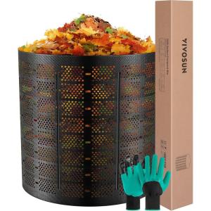 imageVIVOSUN 220 Gallon Outdoor Compost Bin Expandable Composter Easy to Setup ampamp Large Capacity for Backyard Lawn Black with Gloves500 Gallon