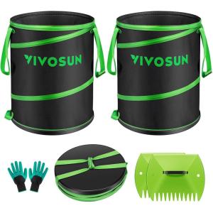 imageVIVOSUN 30Gallon Collapsible Trash Can Reusable PopUp Garden Bag with HardShell Bottom Leaf Scoops and Gloves Yard Waste Container for Lawn Care and Camping 2Pack47 Gallon 2Pack