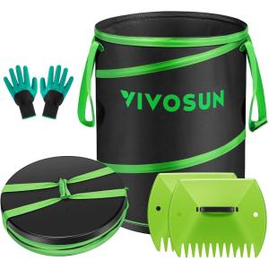 imageVIVOSUN 30Gallon Collapsible Trash Can Reusable PopUp Garden Bag with HardShell Bottom Leaf Scoops and Gloves Yard Waste Container for Lawn Care and Camping 2Pack1 Count Pack of 1