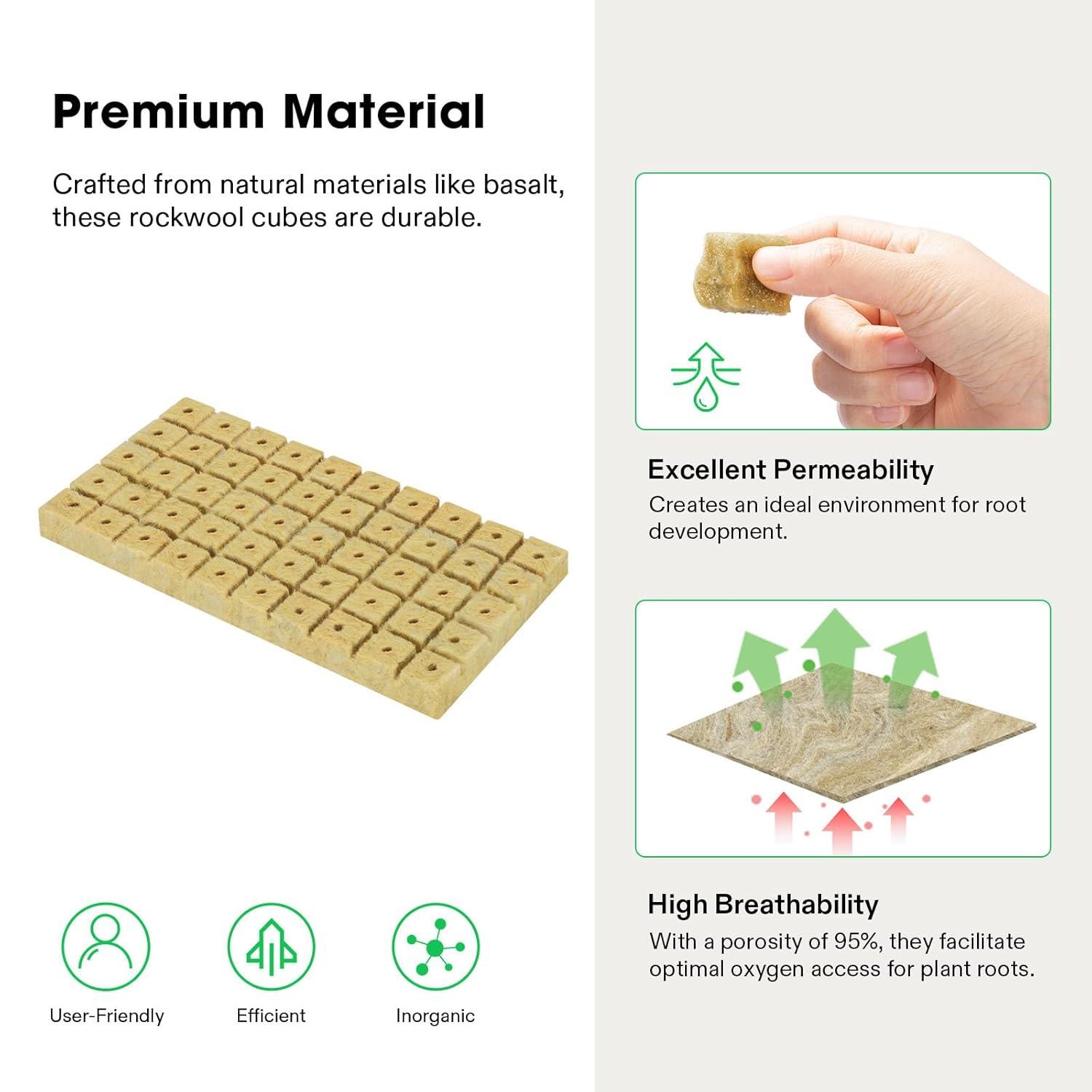 imageVIVOSUN 1 Inch Rockwool Cubes Grow Cubes for Hydroponics Cuttings Cloning Plant Propagation Seed Startling 2 Sheets 100 Plugs1100 Plugs