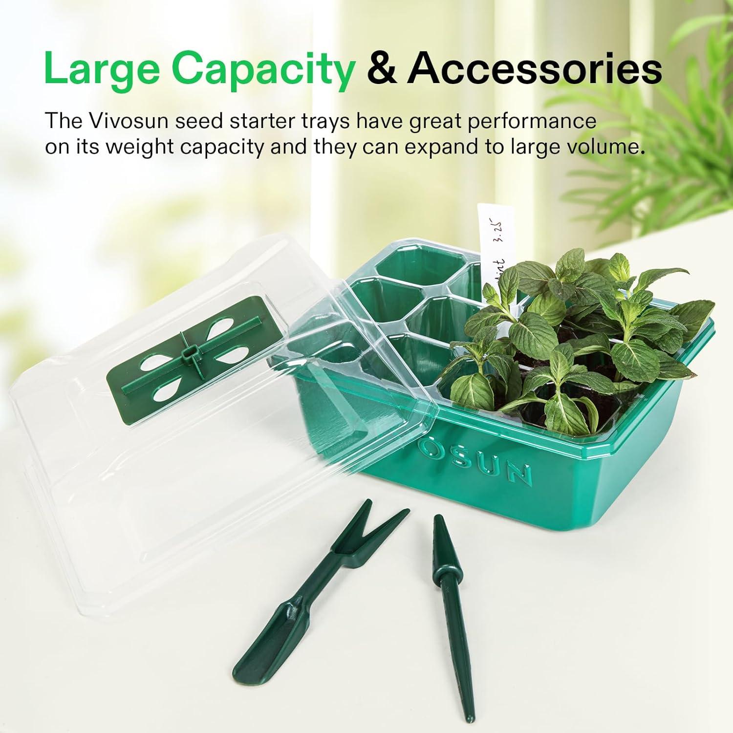 imageVIVOSUN 12Pack Seed Starter Trays 144Cell Seed Starter Kit with Humidity Dome Flat Reusable Plant Germination Trays with Drain Hole Green Propagation Tray for Planting Seeds12Pack 144Cell