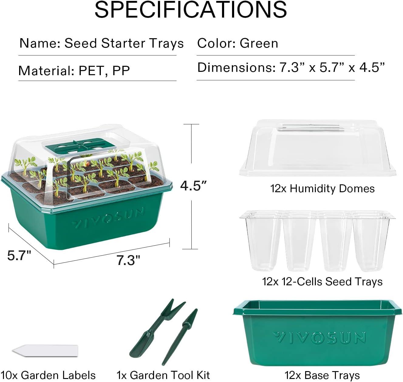 imageVIVOSUN 12Pack Seed Starter Trays 144Cell Seed Starter Kit with Humidity Dome Flat Reusable Plant Germination Trays with Drain Hole Green Propagation Tray for Planting Seeds12Pack 144Cell