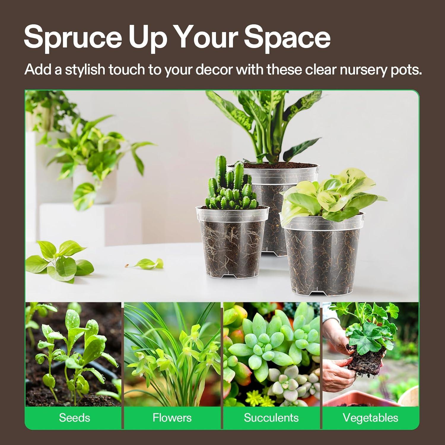 imageVIVOSUN 36 Packs 456 Inch Clear Nursery Pots with Drainage Holes Reinforced Plastic Seedling Pots for Plants Flowers Cuttings and Succulents 40 pcs Plant Labels456 Inch